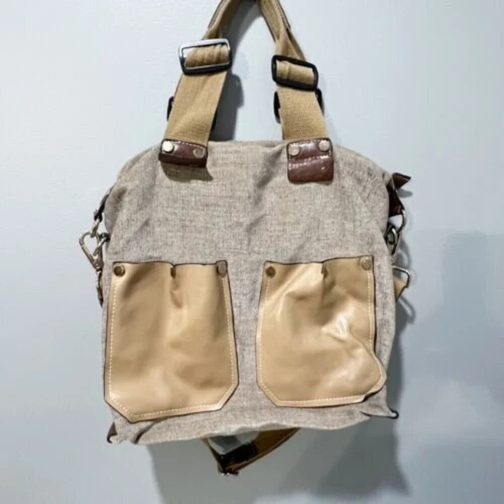 Unisex Brown Canvas Messenger Bag Crossbody Top Handle Pocket Shoulder Bag Large
